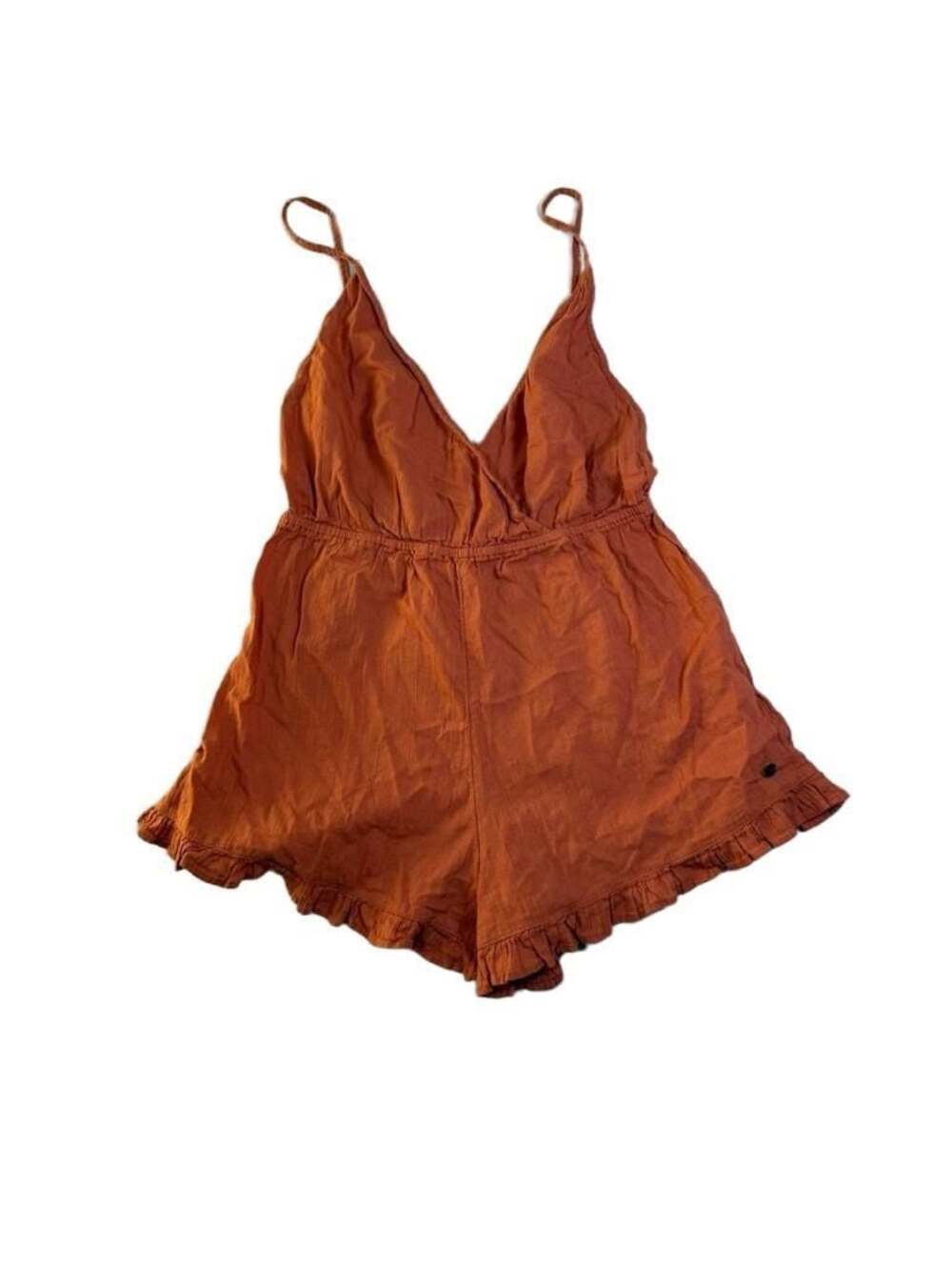 Roxy Rust Orange V-Neck Ruffle Hem Romper Size S